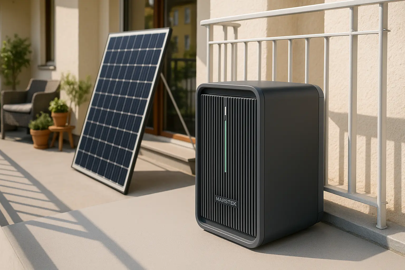 A clean, photorealistic AI-generated image of a solar battery from BackdropBoost.
